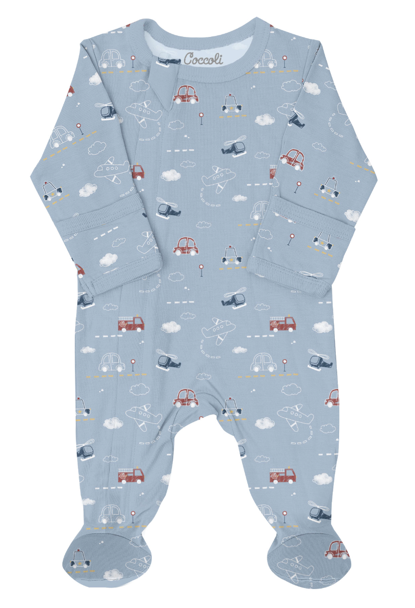 Vehicles On Blue Modal Zipper Footie