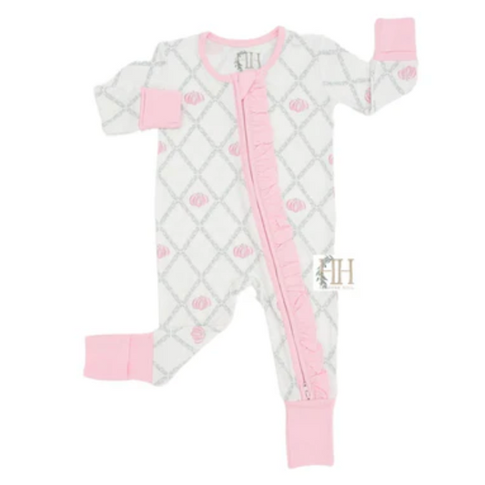 Girls Trellis Pumpkin Double Zipper Romper
