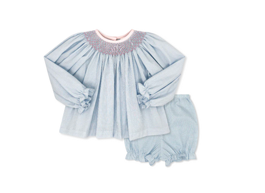 Betsy Bloomer Set Long Sleeve Baker Blue Minigingham