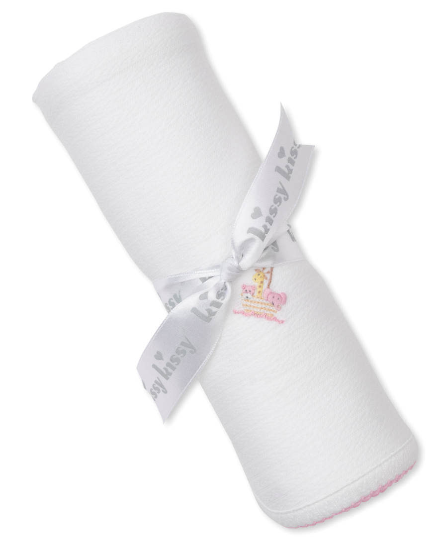 Premier Noah's Blanket with Hand Embroidery White/Pink