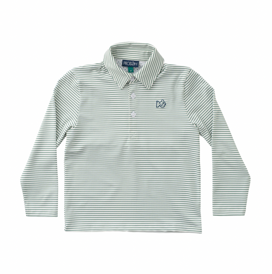 Boys Long Sleeve Pro Performance Polo Frosty Spruce Stripe