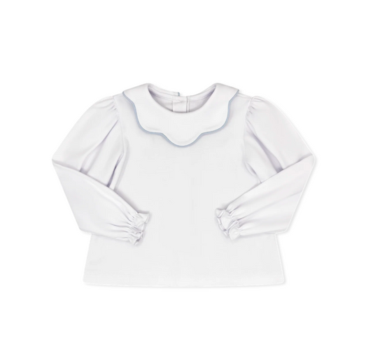 Scarlett Scallop Blouse White/Blue