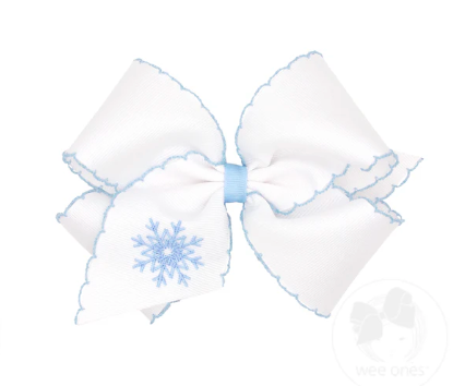 King Grosgrain Hair Bow with Moonstitch Edge and Pink Christmas Embroidery