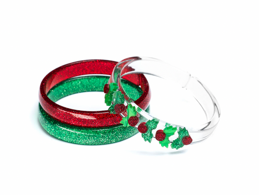 Mistletoe Pearlized Glitter Green Bangles Set