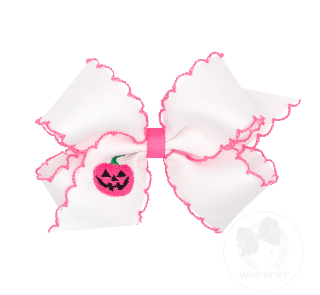 Halloween White with Hot Pink Stitch Bow