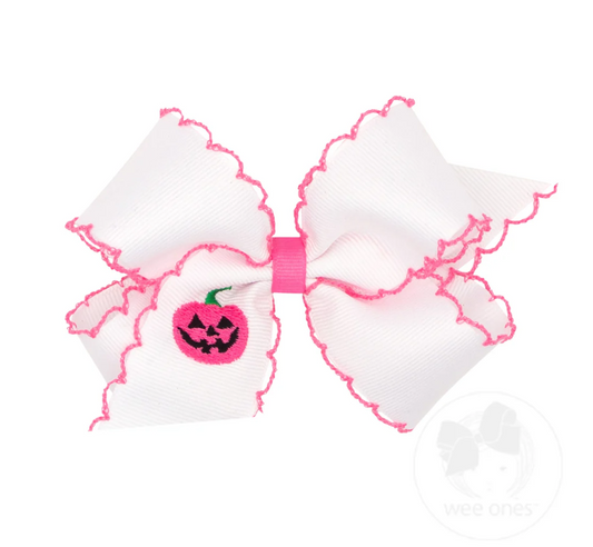 Halloween White with Hot Pink Stitch Bow