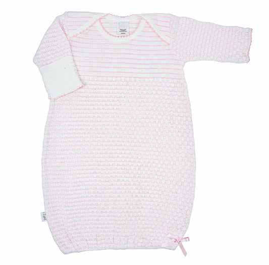 Overlap Shoulder Gown Pink Pinstripe with Pink Bow