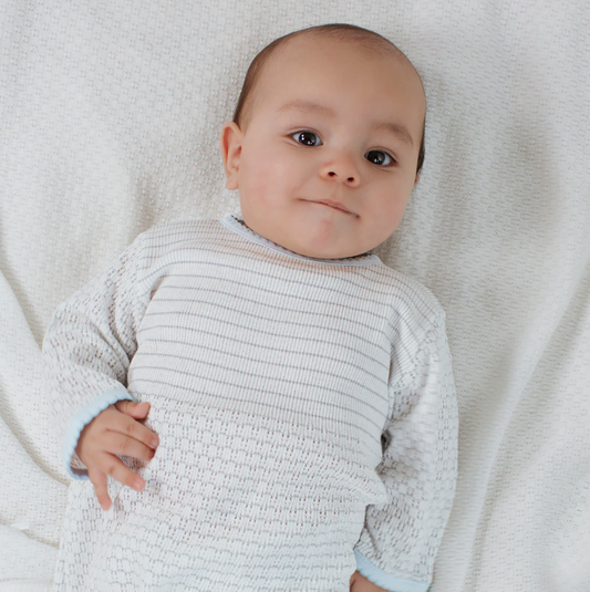 Long Sleeve Pinstripe Romper Pima Grey/Blue