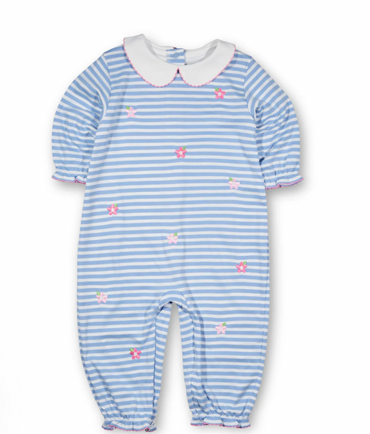 Stripe Knit Longall with Embroidered Flowers