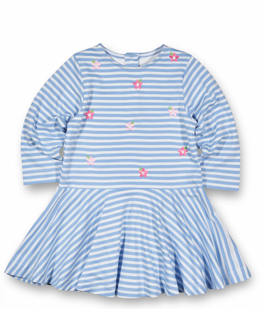 Stripe Knit Dress with Embroidered Flowers