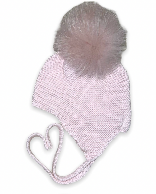 Fur Pom Tie Hat Pink