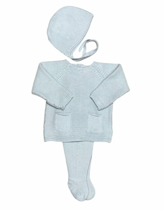 Light Blue Ribbed 3 Piece Footed Set