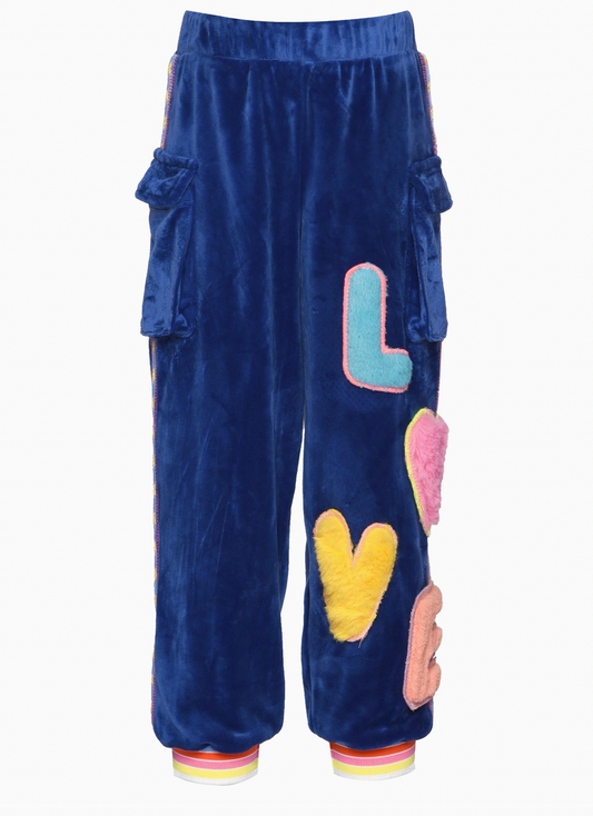 Velour Joggers w/ Faux Fur Love Detail