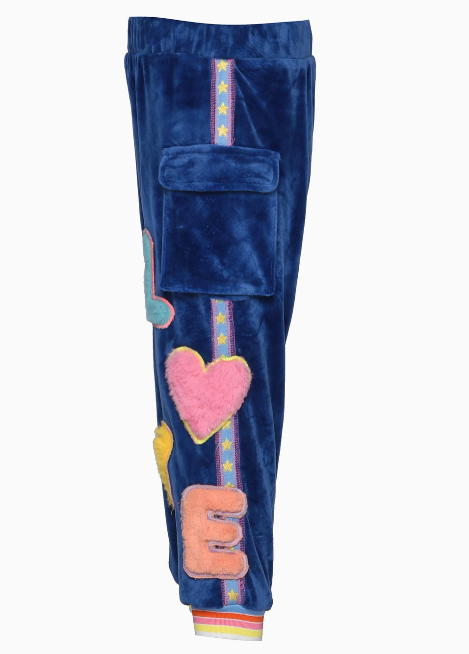Velour Joggers w/ Faux Fur Love Detail