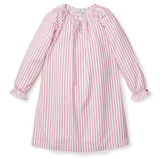 Girl's Twill Delphine Nightgown in Antique Red Ticking
