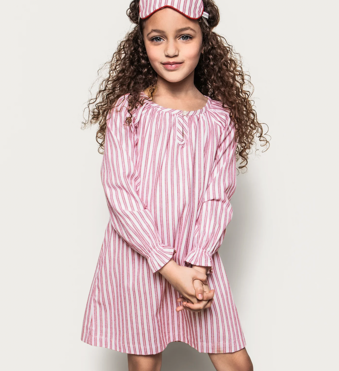Girl's Twill Delphine Nightgown in Antique Red Ticking