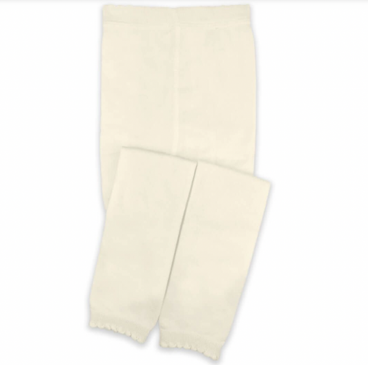 Scalloped Pima Cotton Footless Tights Ivory