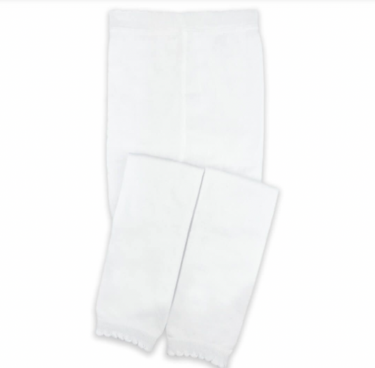 Scalloped Pima Cotton Footless Tights White