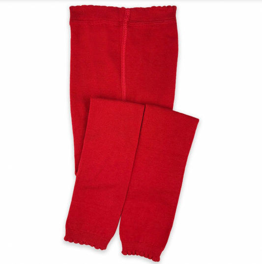 Scalloped Pima Cotton Footless Tights Red