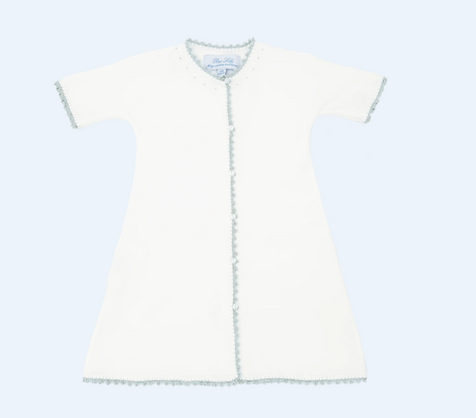 Blue on White Jersey Day Gown