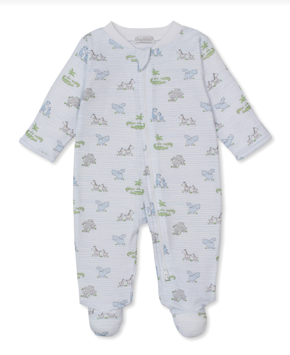 Safari Party Zipper Footie Blue