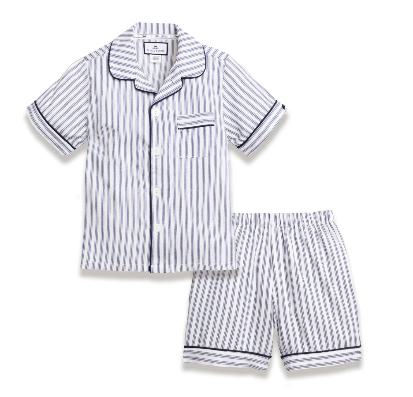 Navy French Ticking Twill Pajama Short Set