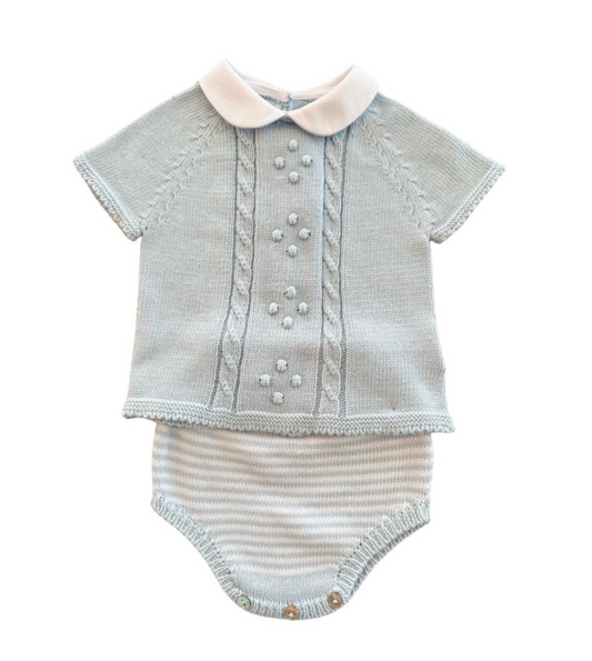 Braided Short Sleeve Sweater Bubble Light Blue