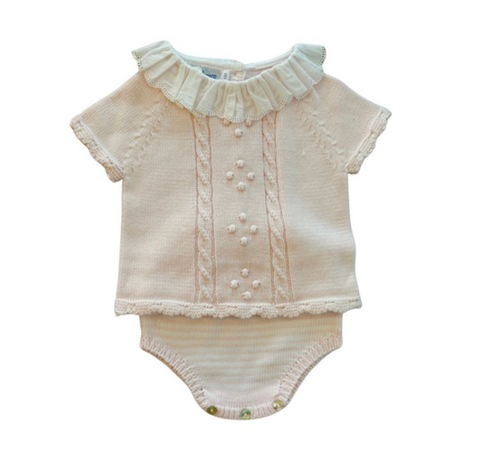 Braided Short Sleeve Ruffle Top Bubble Pink