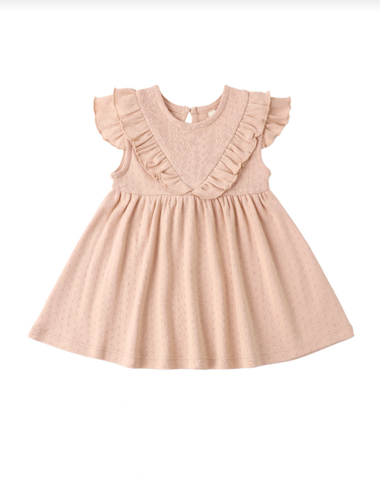 Melon Sleeveless Ruffle V Dress