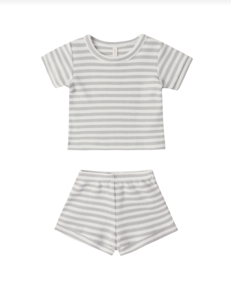 Sage Stripe Waffle Shortie Set