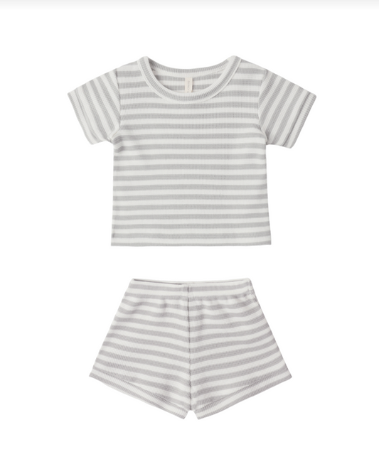 Sage Stripe Waffle Shortie Set