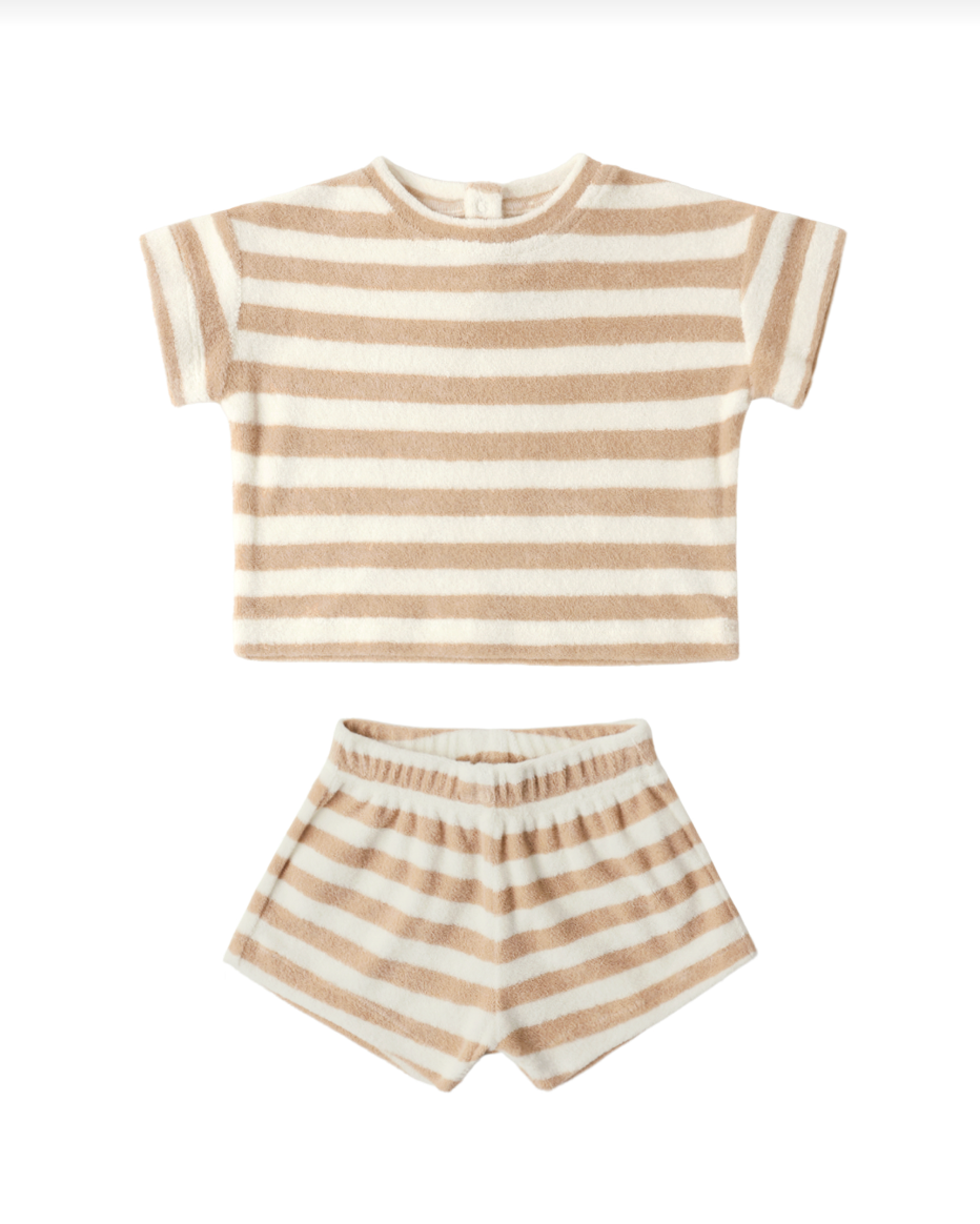 Latte Stripe Terry Tee + Short Set