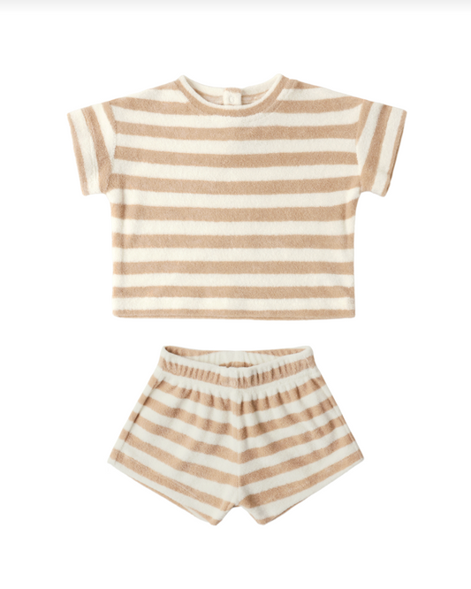 Latte Stripe Terry Tee + Short Set