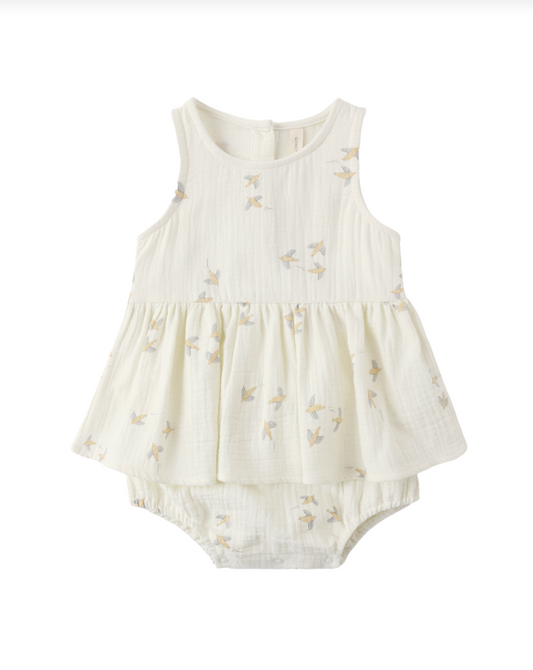 Birds Skirted Tank Romper