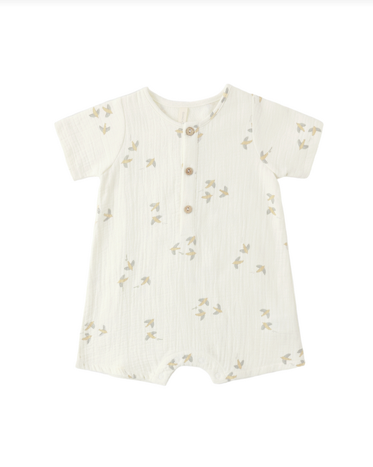 Birds Short Sleeve Woven Romper