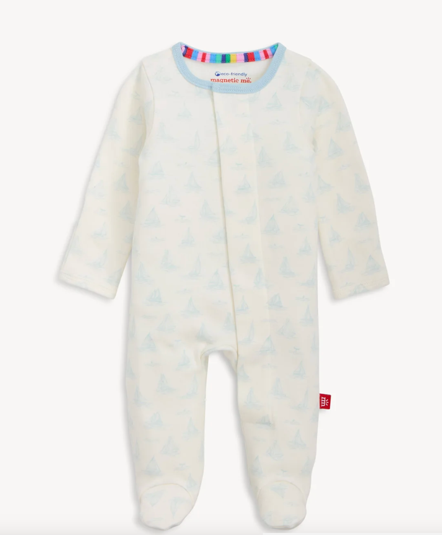 Blue Tiny Tides Organic Cotton Magnetic Footie