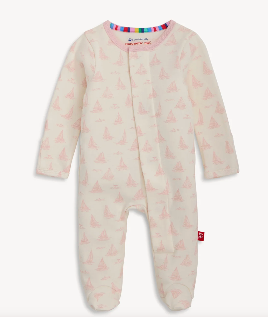 Pink Tiny Tides Organic Cotton Magnetic Footie