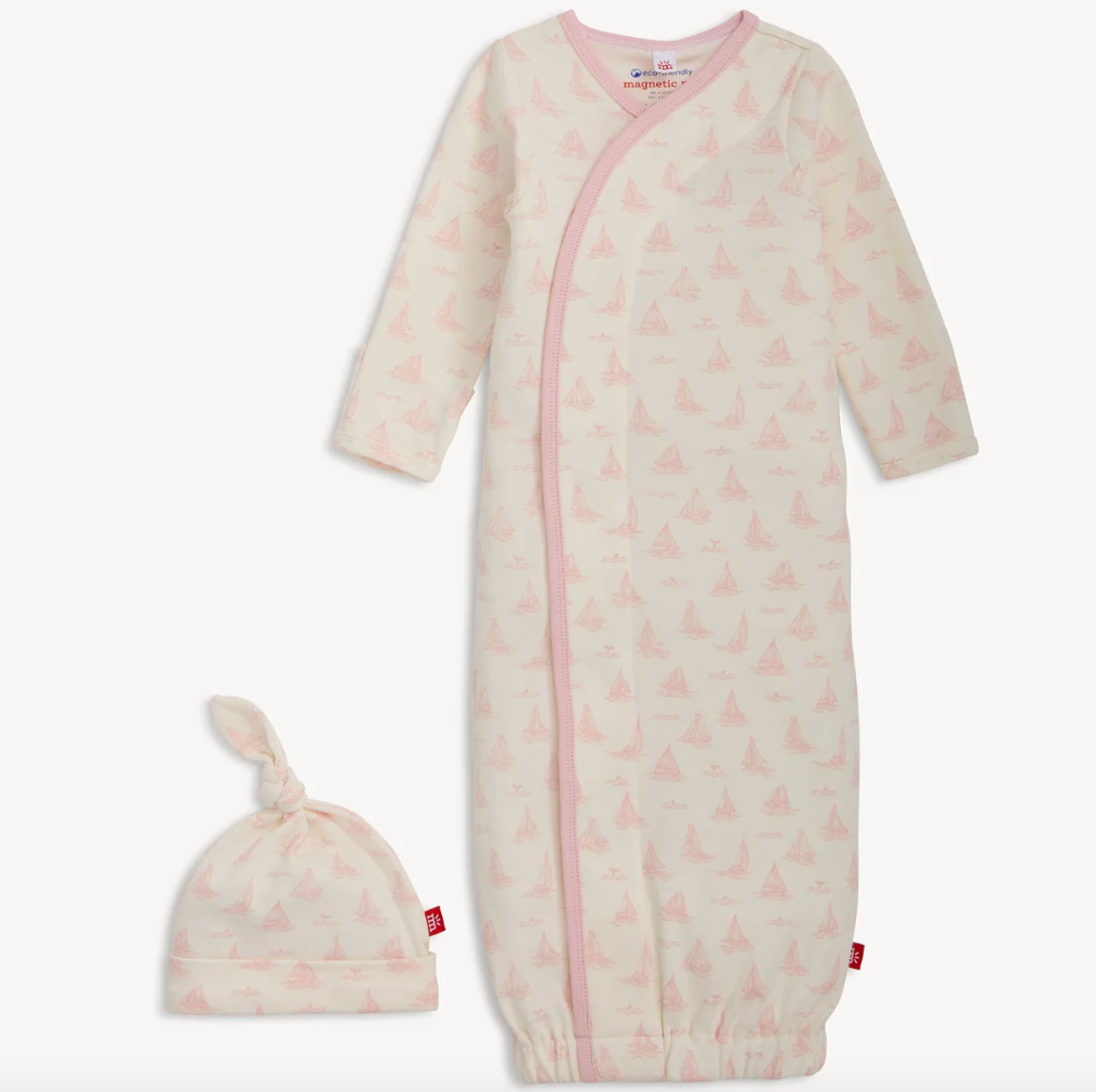 Pink Tiny Tides Magnetic Organic Gown and Hat Set