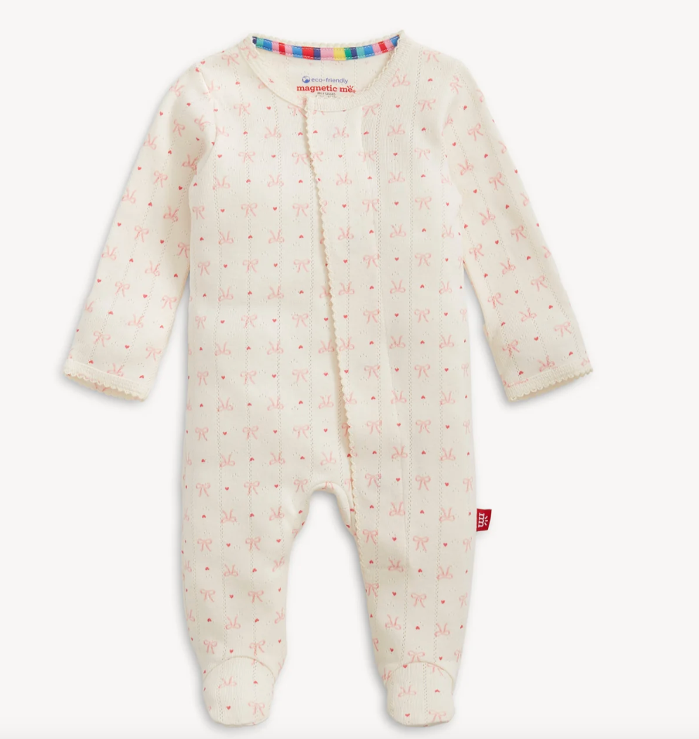 Heart and Bow Pointelle Magnetic Footie