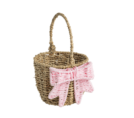 Pink Woven Bow Easter Basket