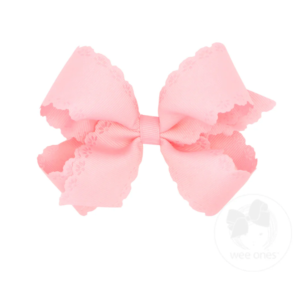 Medium Grosgrain Bow with Eyelet Flower-Embossed Edges