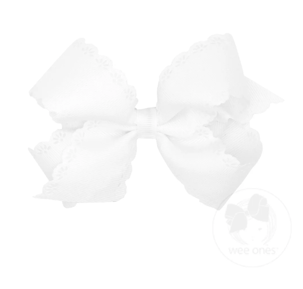 Medium Grosgrain Bow with Eyelet Flower-Embossed Edges