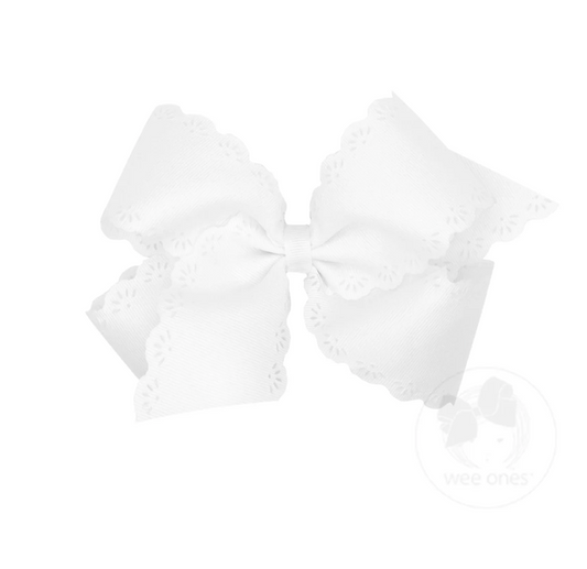Small King Grosgrain Bow with Eyelet Flower Embossed Edges