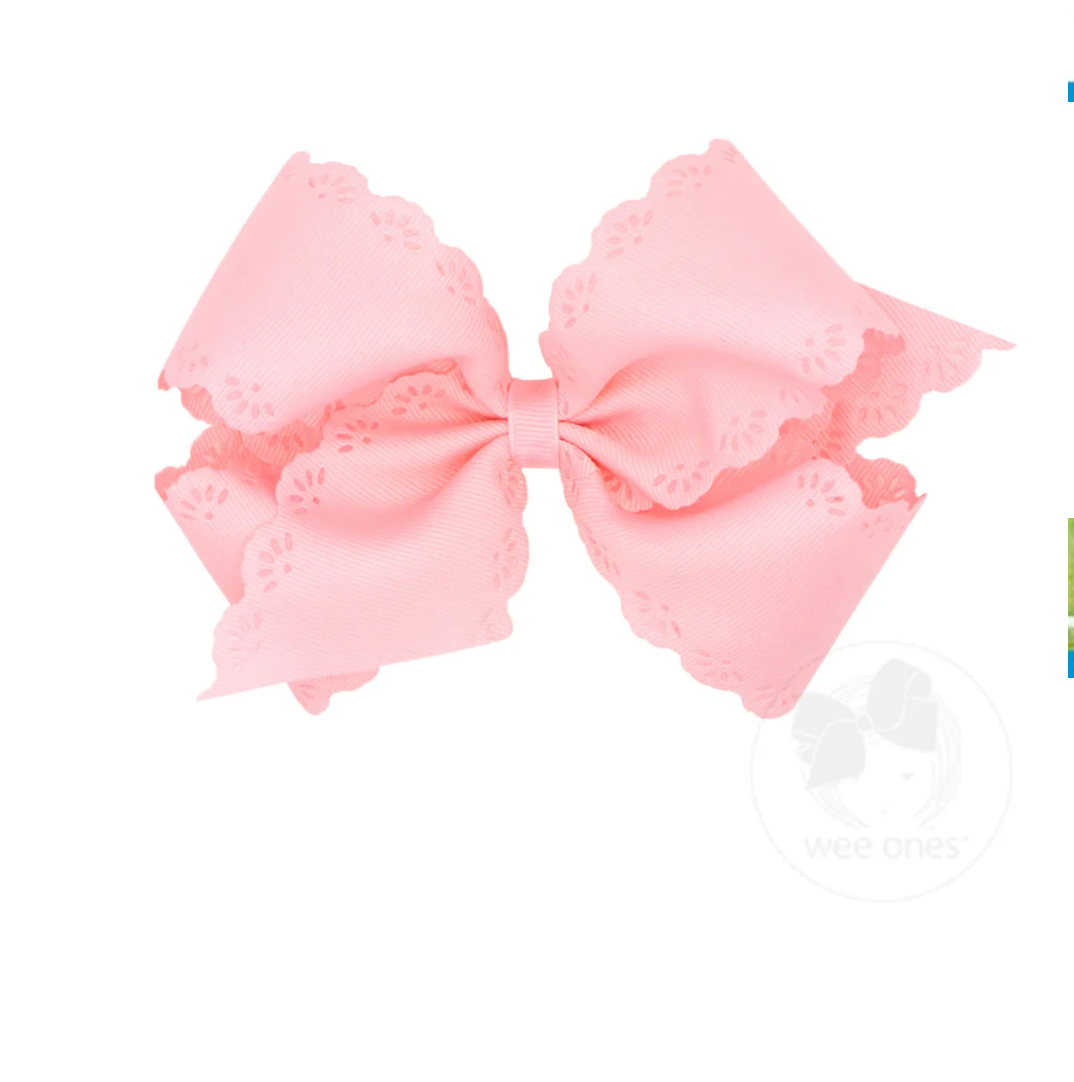 Small King Grosgrain Bow with Eyelet Flower Embossed Edges