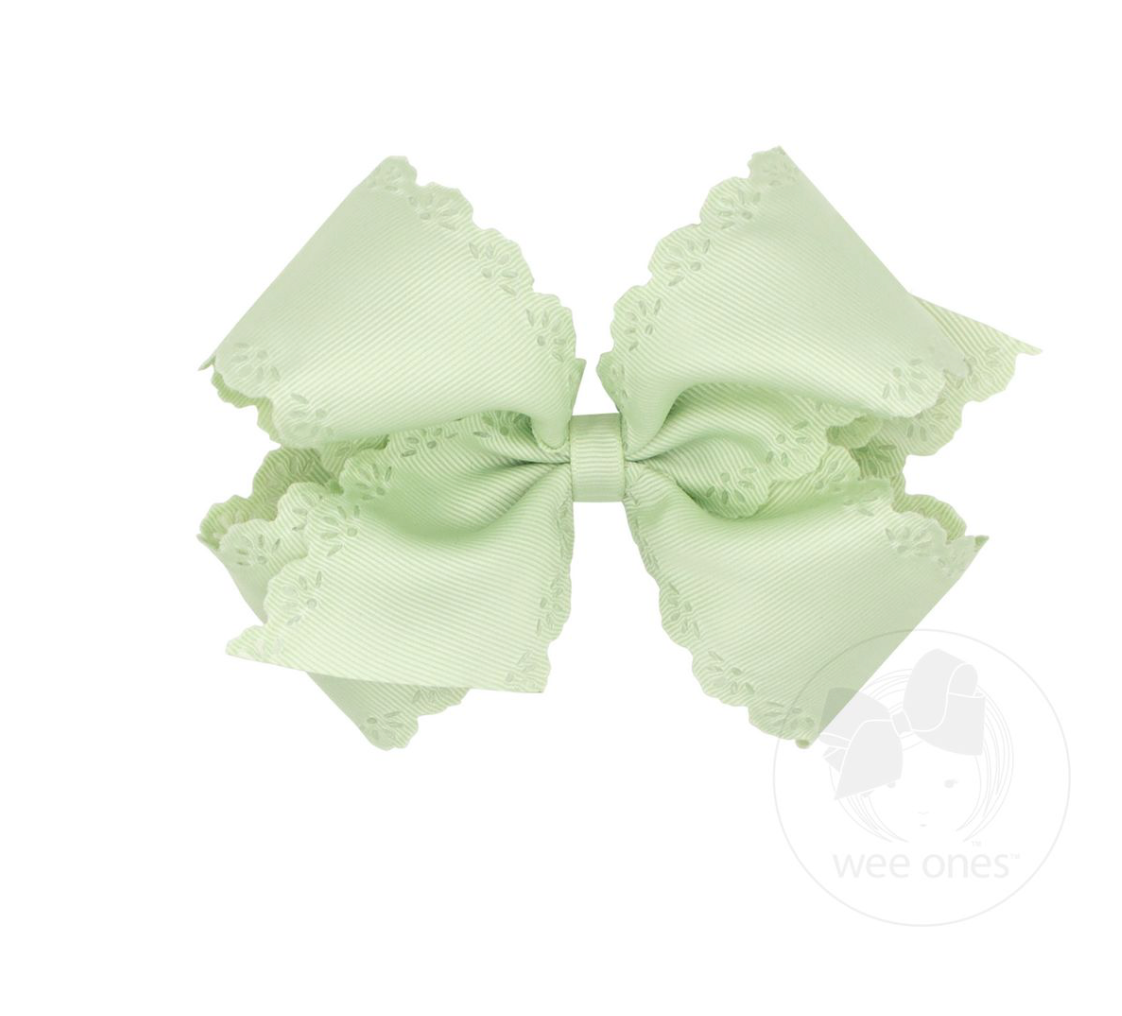 Small King Grosgrain Bow with Eyelet Flower Embossed Edges