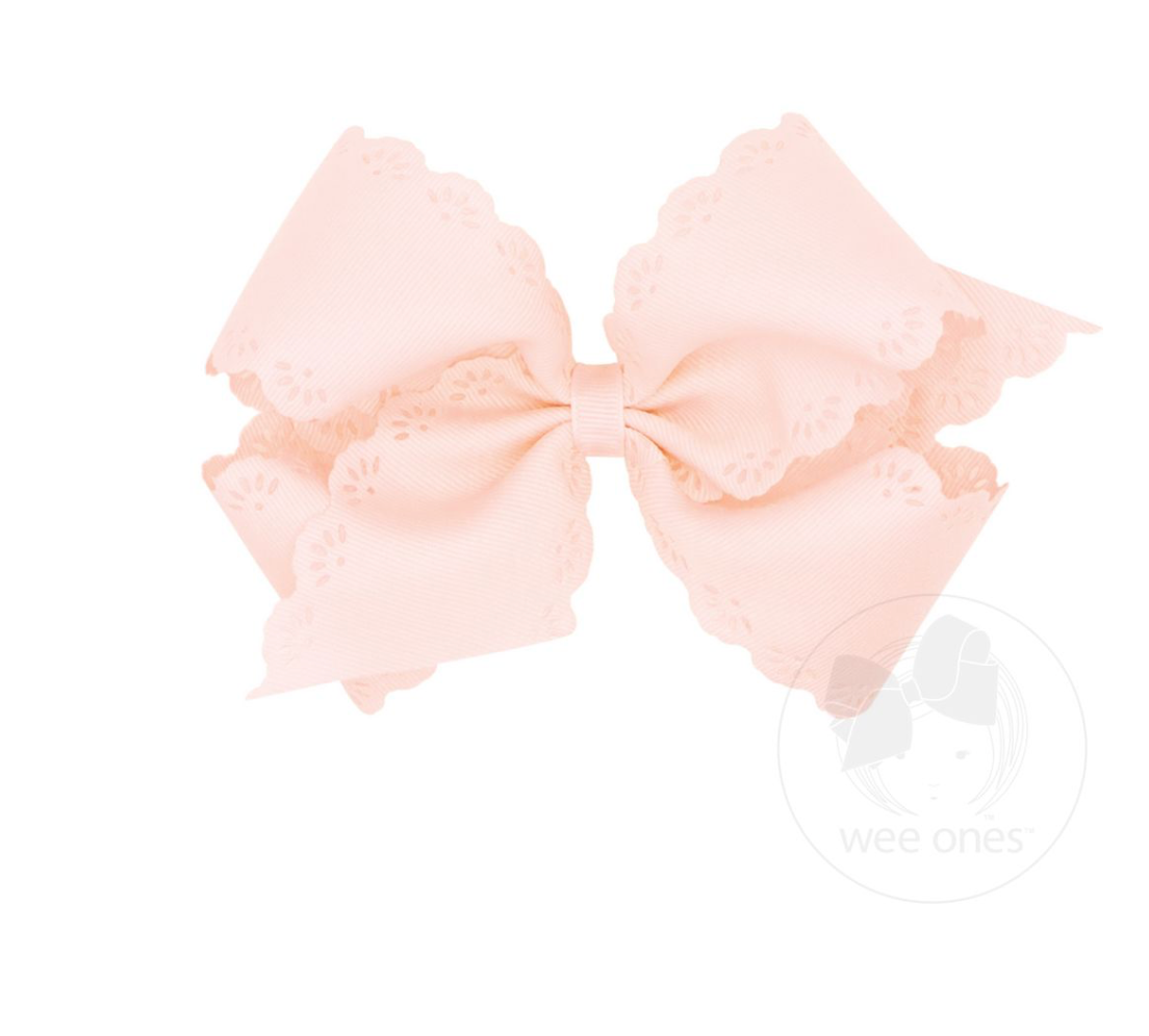 Small King Grosgrain Bow with Eyelet Flower Embossed Edges