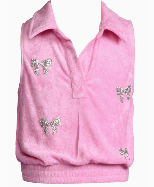Sleeveless Top with Sparkle Bow Trim Detail