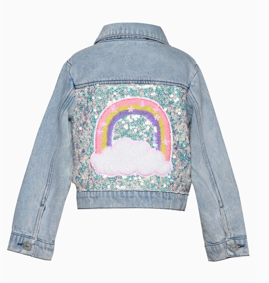 Denim and Sequin Jacket with Patch Trims