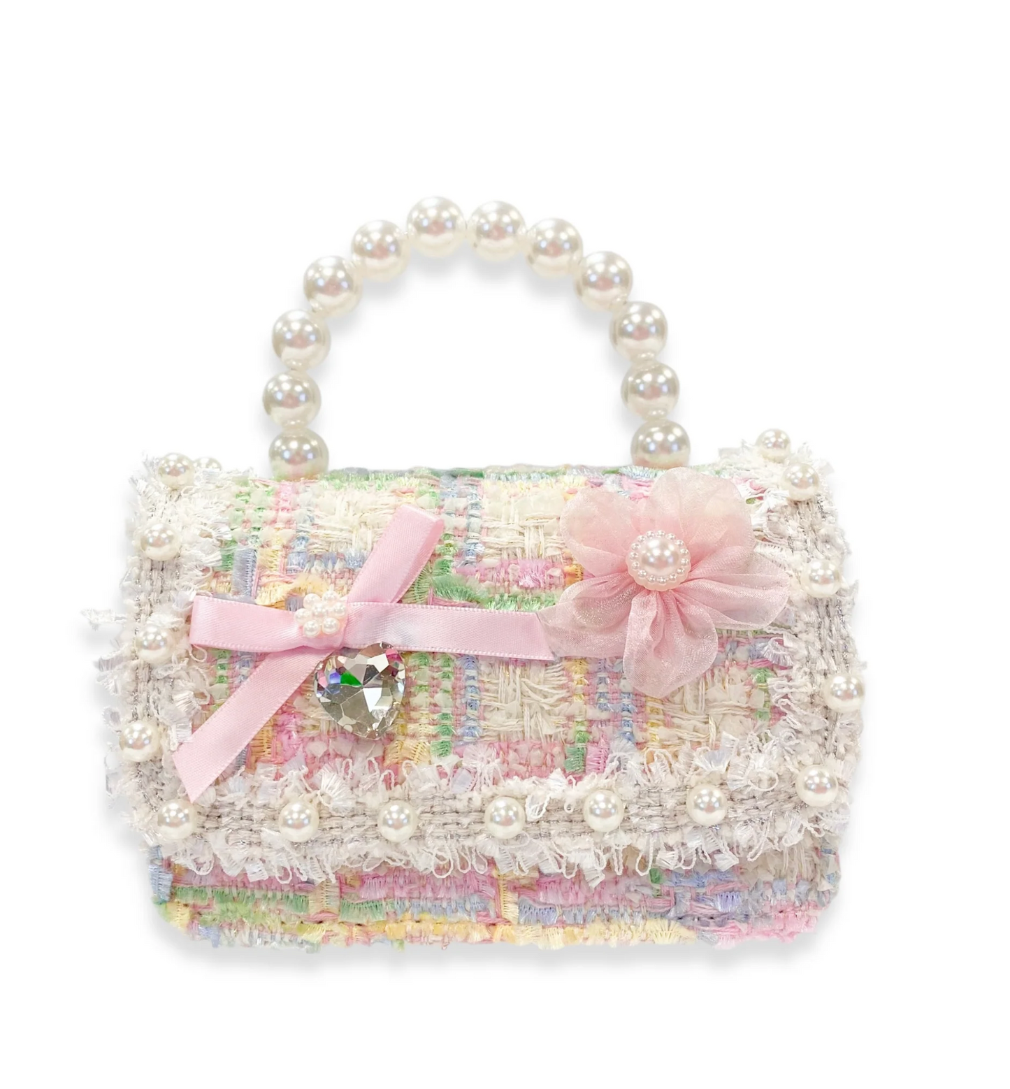 Bow & Floral Decor Tweed Purse