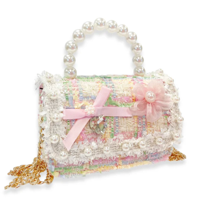 Bow & Floral Decor Tweed Purse